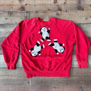 MC Bordeaux vintage 80's panda bear red sweater women's Medium